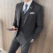 Men's Suits Plaid 3 Piece Windowpane Tuxedo Skinny Plaid Tuxedos for Wedding Meeting Prom