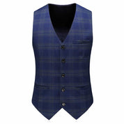 Men Blue Plaid Double Breasted Suit 3 Piece Slim Fit Tuxedos