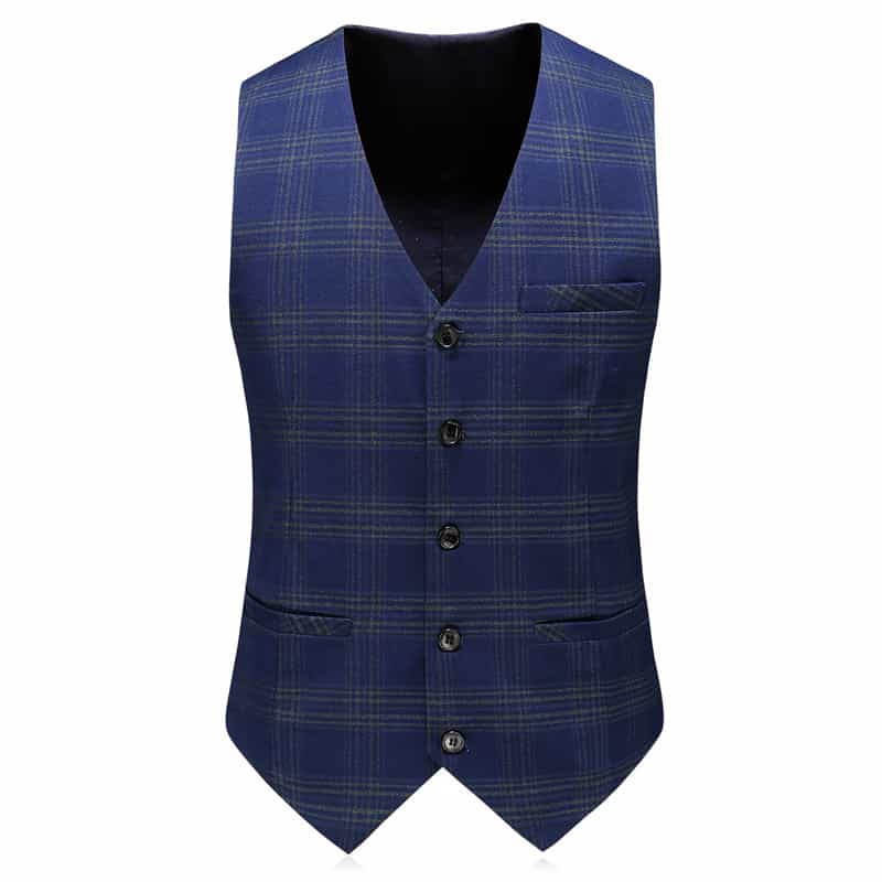 Men Blue Plaid Double Breasted Suit 3 Piece Slim Fit Tuxedos
