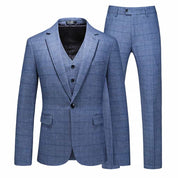 Mens 3 Piece Plaid Suit Red & Grey & light Blue & Dark Blue Windowpane Pattern