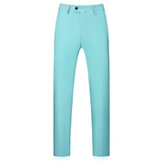 Men Slim Fit Flat Front Pants in Solid Light Blue