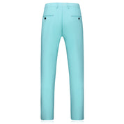 Men Slim Fit Flat Front Pants in Solid Light Blue