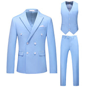 Men's 3 Piece Double Breasted Suit in Beige Blue Wine Solid Colors