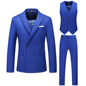 Mens 3 Piece Double Breasted Suit in Plain 10 Colors