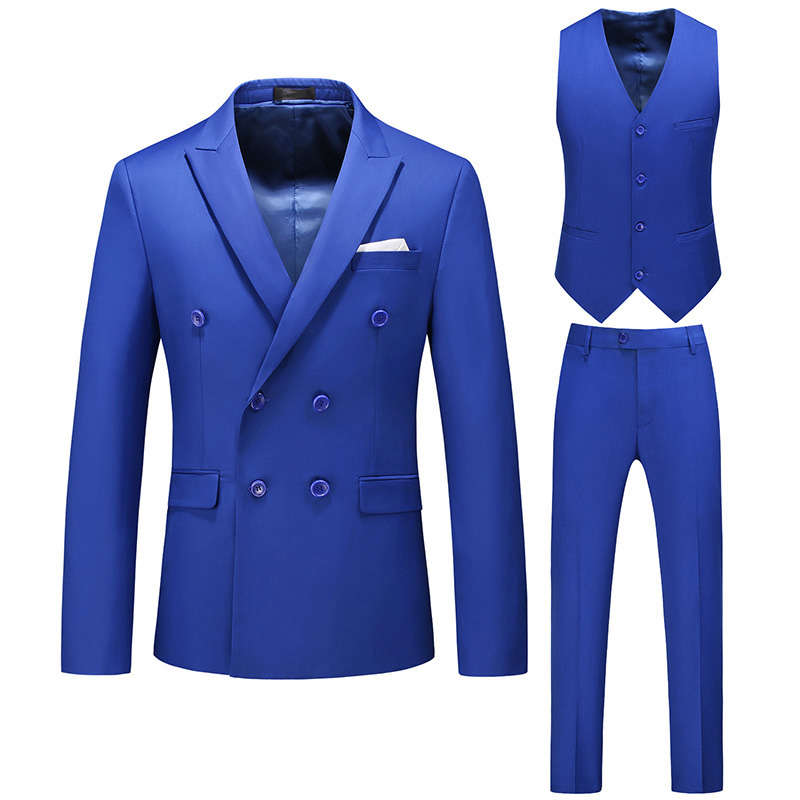 Mens 3 Piece Double Breasted Suit in Plain 10 Colors