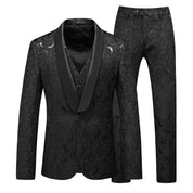 Men 3 Piece Floral Tuxedo in Black & White