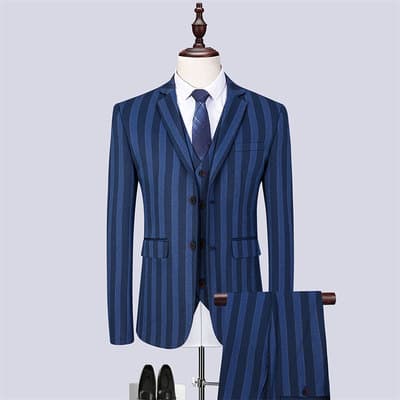 Men's 3 Piece Suit Slim Fit Pinstriped Tuxedos For Wedding Prom Groomsmen White Black Blue Grey