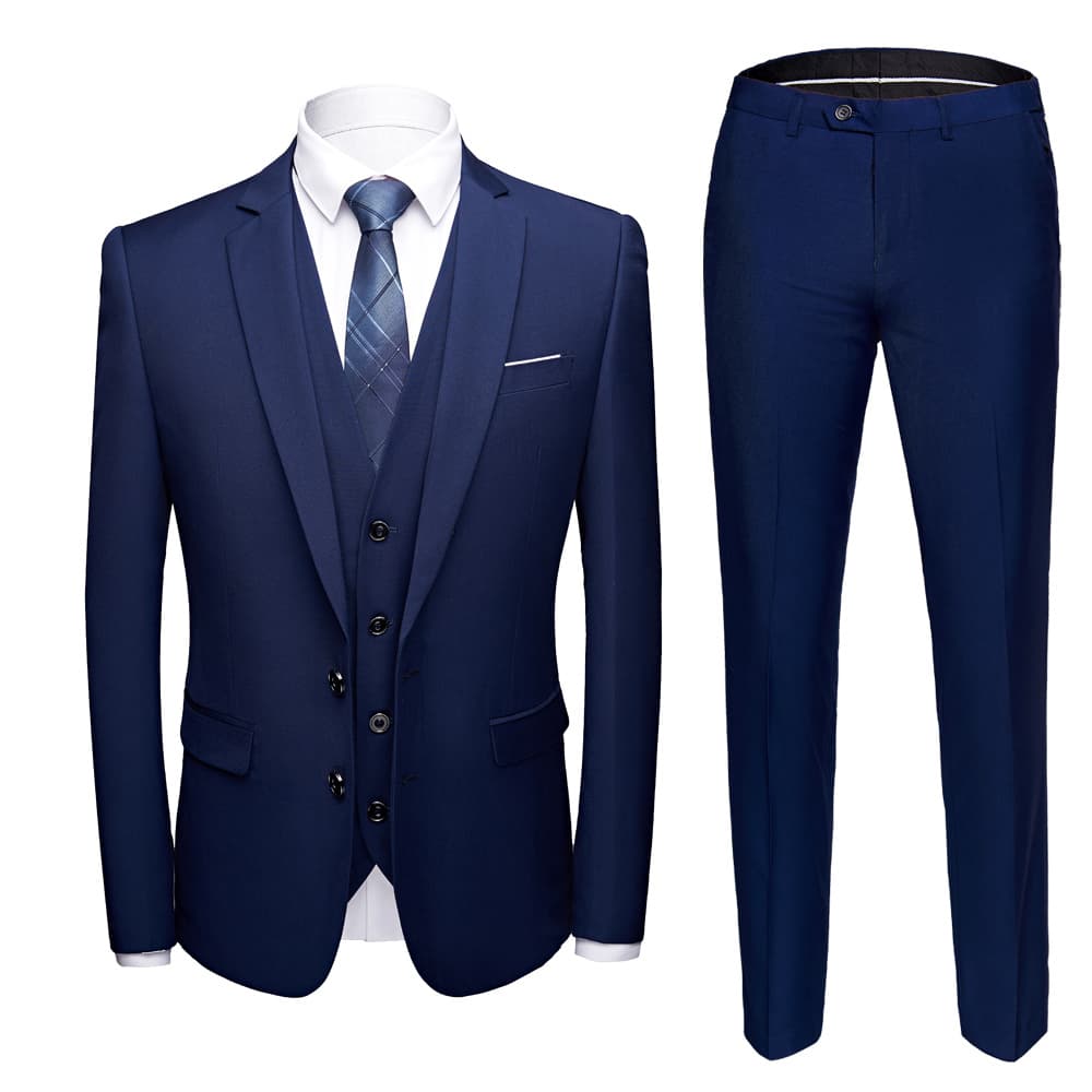 Men's Blue & White & Pink & Purple 3 Piece Solid Suit