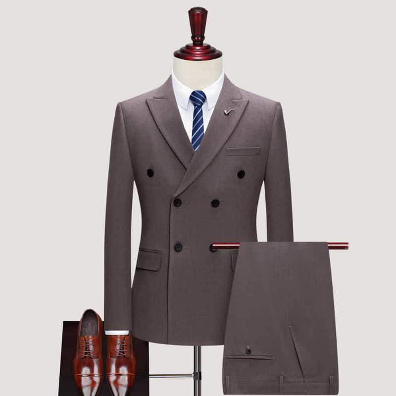 Mens 3 Piece Double Breasted Suits  in Solid Brown Black Grey