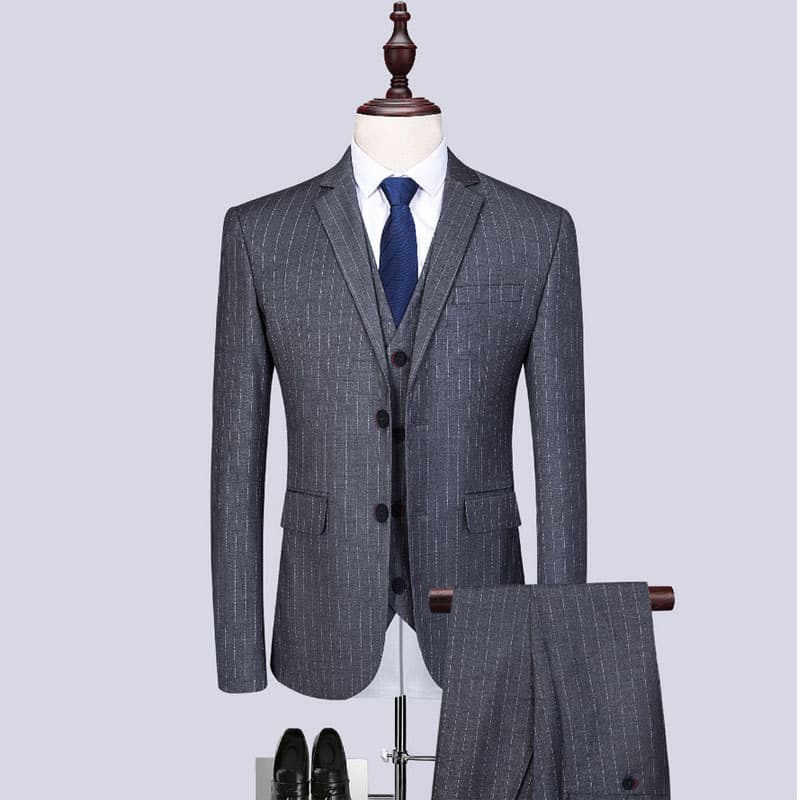 Men's 3 Piece Suit Slim Fit Pinstriped Tuxedos For Wedding Prom Groomsmen White Black Blue Grey
