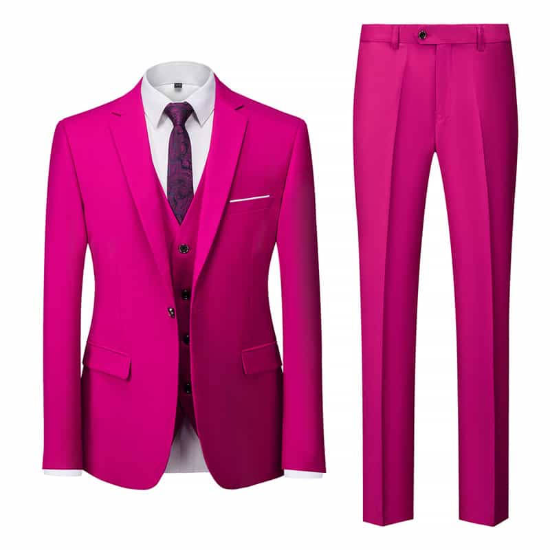 Men's Suit 3 Piece Solid Tuxedo Slim Fit One Button