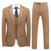 Men 3 Piece Suit Khaki Single Breasted