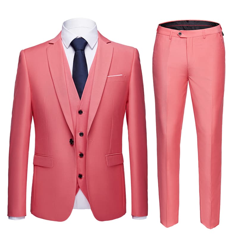 Men's Blue & White & Pink & Purple 3 Piece Solid Suit
