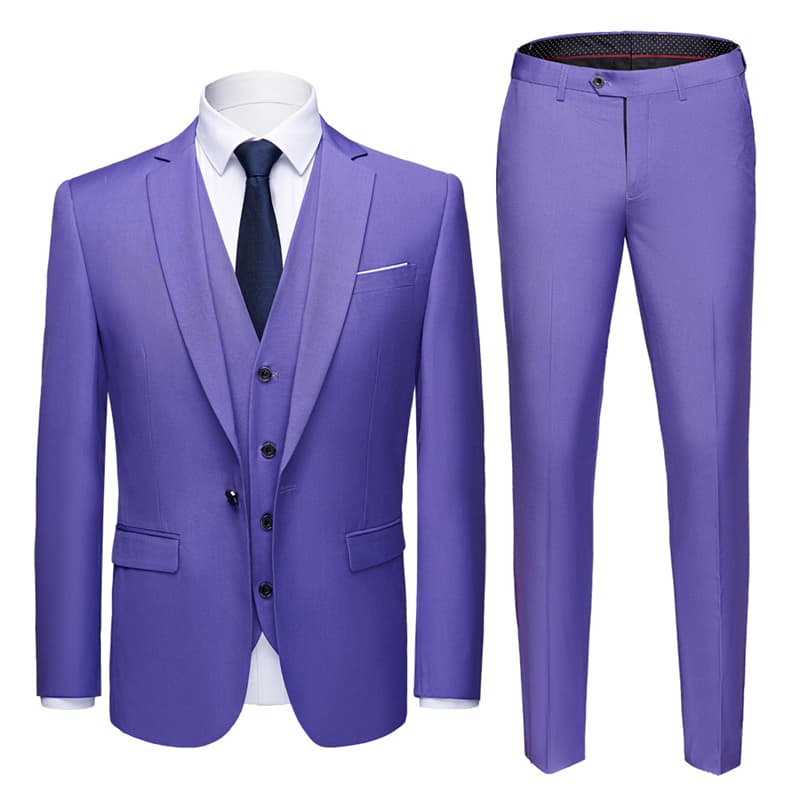 Men's Blue & White & Pink & Purple 3 Piece Solid Suit