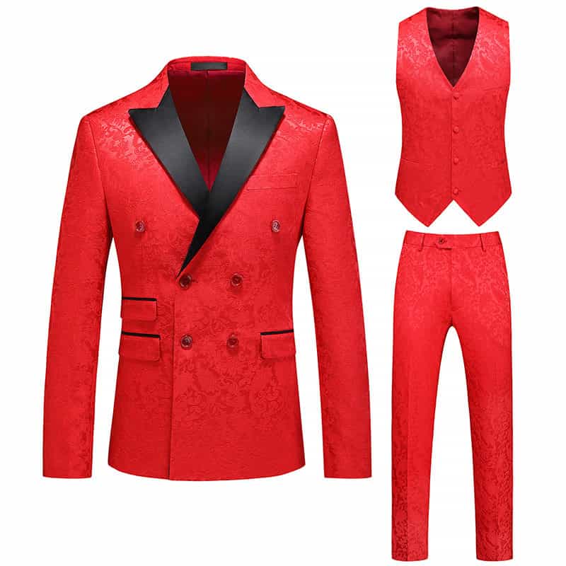 Mens 3 Piece Double Breasted Tux with Contrast Collar