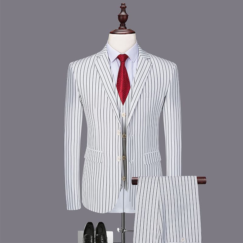 Men's 3 Piece Suit Slim Fit Pinstriped Tuxedos For Wedding Prom Groomsmen White Black Blue Grey