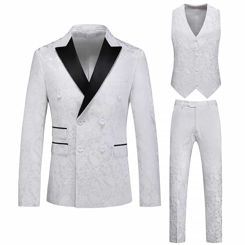 Mens 3 Piece Double Breasted Tux with Contrast Collar