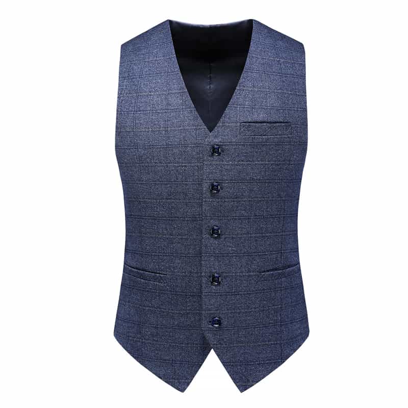 Mens 3 Piece Plaid Suit Red & Grey & light Blue & Dark Blue Windowpane Pattern