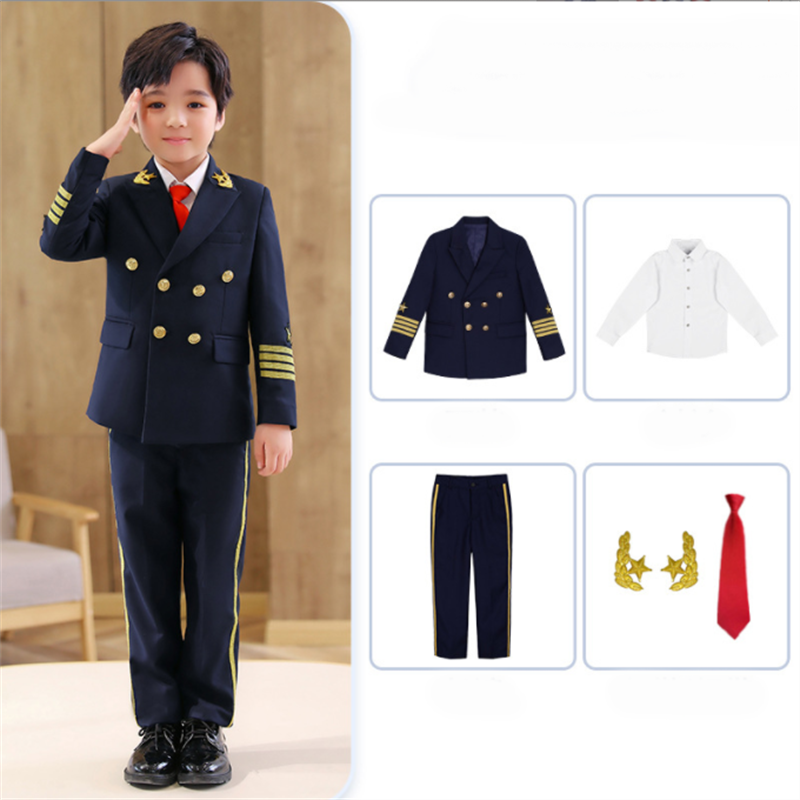 Boys 5 Piece Suit Captain Uniform Pilot Performance Suit