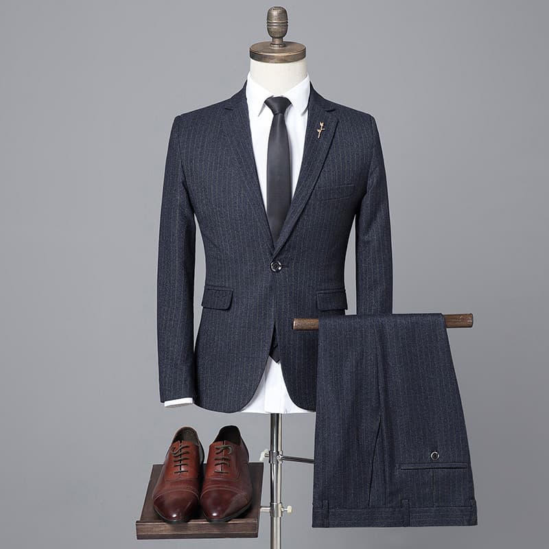 Men's 3 Piece Pinstriped Suit in Black and Grey