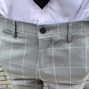 Mens Plaid Dress Pants Flat-Front Slim Fit  Windowpane Trousers For Business Wedding prom