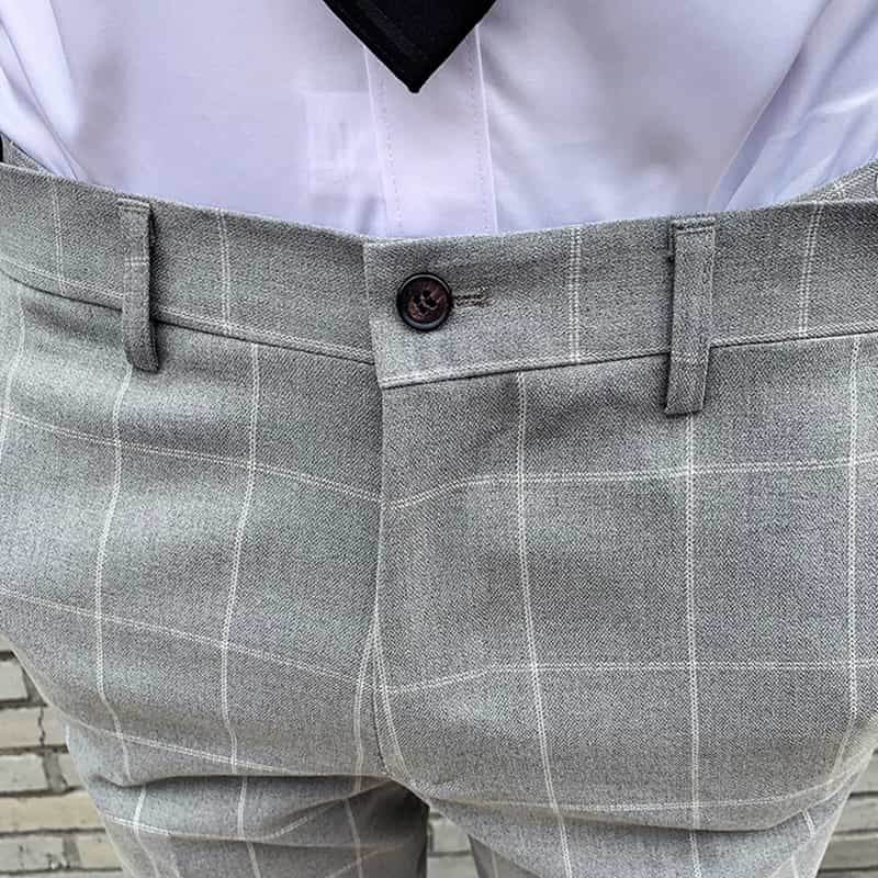 Mens Plaid Dress Pants Flat-Front Slim Fit  Windowpane Trousers For Business Wedding prom
