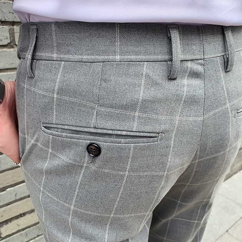 Mens Plaid Dress Pants Flat-Front Slim Fit  Windowpane Trousers For Business Wedding prom