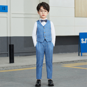 Boys 5 Piece Suit Blue Plaid Host Performance Children's Suits