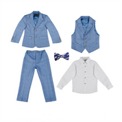 Boys 5 Piece Suit Blue Plaid Host Performance Children's Suits