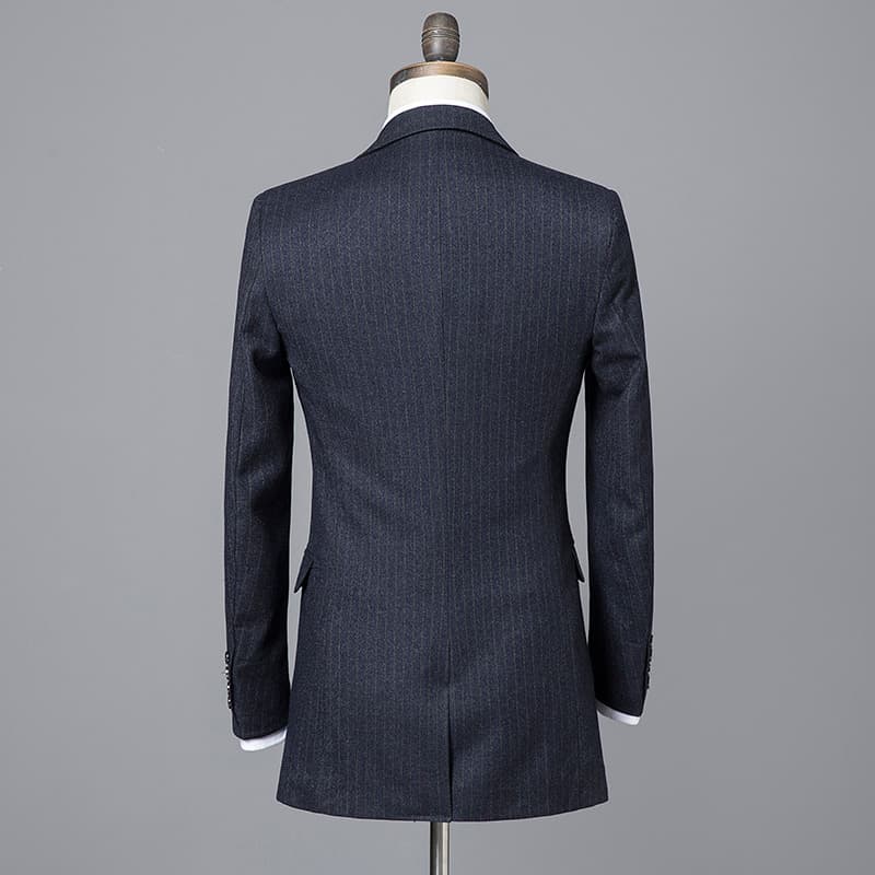 Men's 3 Piece Striped Long Grey Black Suit