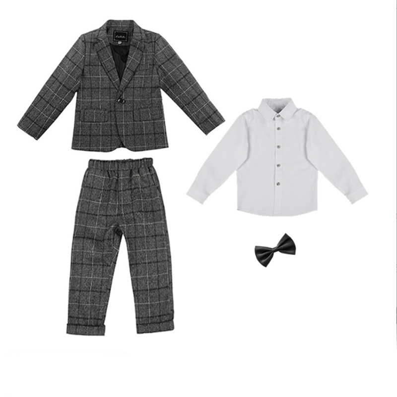 Boys 4 Piece Grey Casual Suit Children Performance Piano Dress
