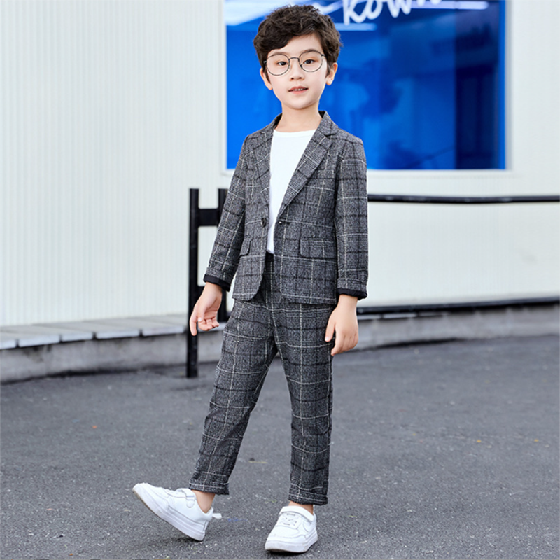 Boys 4 Piece Grey Casual Suit Children Performance Piano Dress