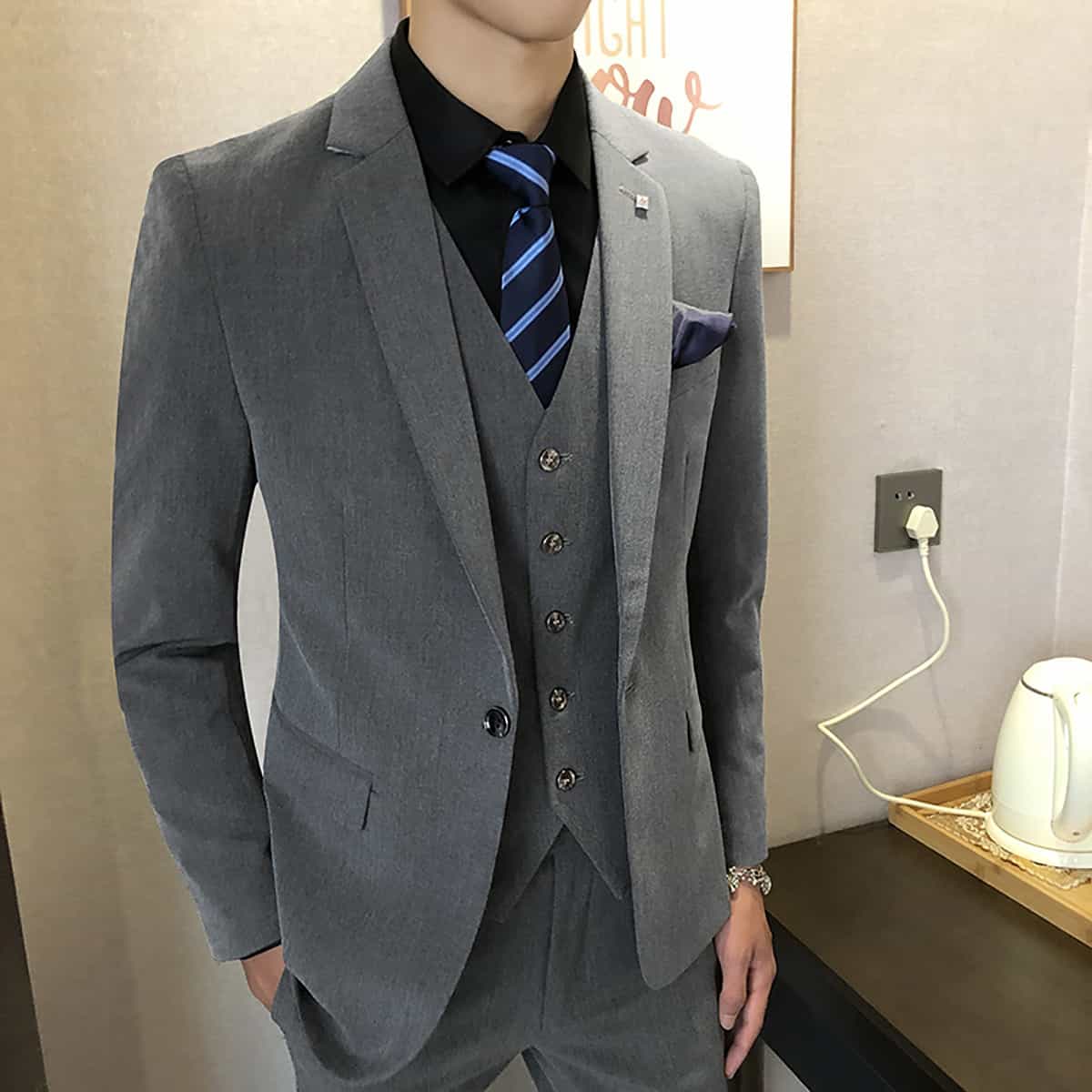 Men's 3 Piece Slim Fit Suit One Button With 4 Solid Colors