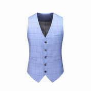 Men's  3 Piece Blue Plaid Suit Slim Fit Wedding Prom Tuxedos Casual Business Windowpane Pant Suit