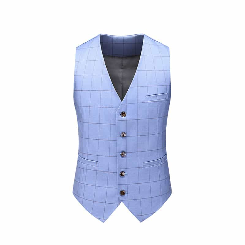 Men's  3 Piece Blue Plaid Suit Slim Fit Wedding Prom Tuxedos Casual Business Windowpane Pant Suit