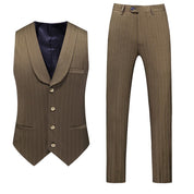 Mens Pinstripe Suit Slim Fit Prom Wedding Tuxedos Formal Dress Pants Suits