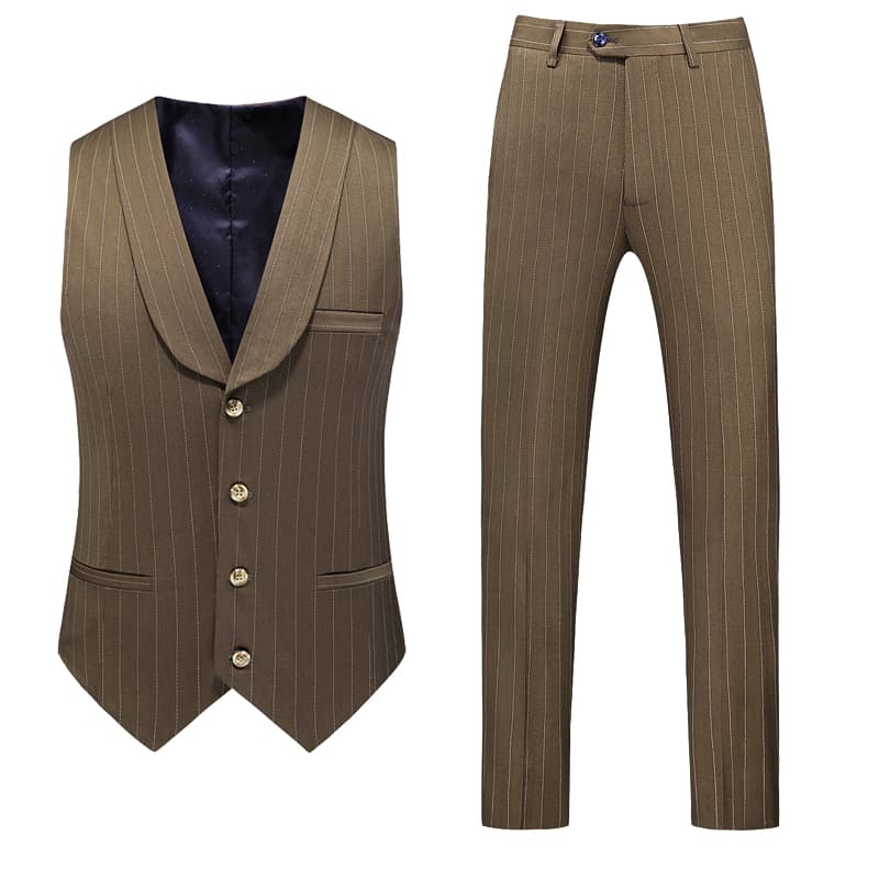 Mens Pinstripe Suit Slim Fit Prom Wedding Tuxedos Formal Dress Pants Suits