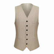 Mens 3 Piece Suit Slim Fit Pinstriped Tuxedos For Wedding Prom Groomsmen Party Grey Khaki