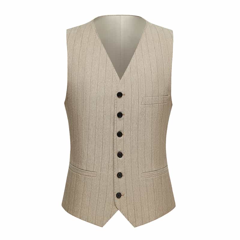 Mens 3 Piece Suit Slim Fit Pinstriped Tuxedos For Wedding Prom Groomsmen Party Grey Khaki