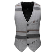 Men Blue & Grey Windowpane 3 Piece Suit