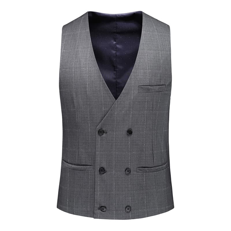 3 Piece Grey Suits for Men Slim Fit Wedding Prom Tuxedos Plaid Formal Dress Pants Suits
