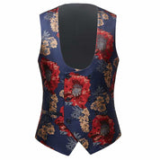 Mens 3 Piece Peak Lapel Tuxedo with Yellow & Red Print