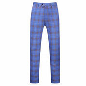 MOGU Men Double Breasted Suit Blue Plaid 3 Piece Slim Fit Tuxedo