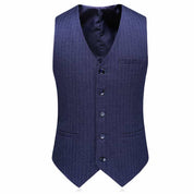 Men Blue Suit 3 Piece Slim Fit Wedding Suit Pinstripe Tuxedos Business Formal Dress for Groom Prom Party