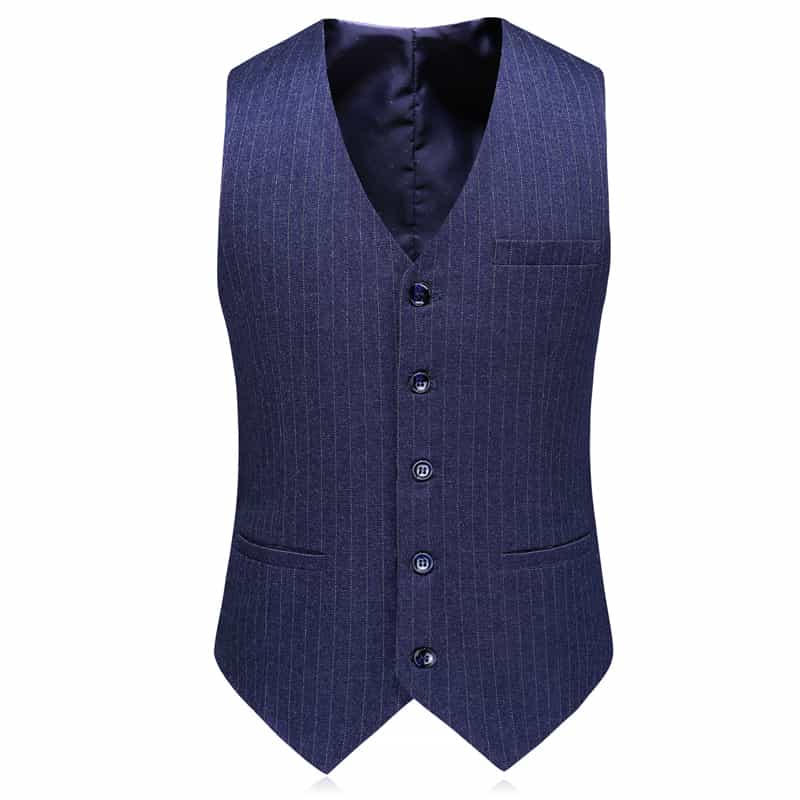 Men Blue Suit 3 Piece Slim Fit Wedding Suit Pinstripe Tuxedos Business Formal Dress for Groom Prom Party