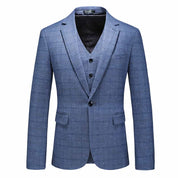 Mens 3 Piece Plaid Suit Red & Grey & light Blue & Dark Blue Windowpane Pattern