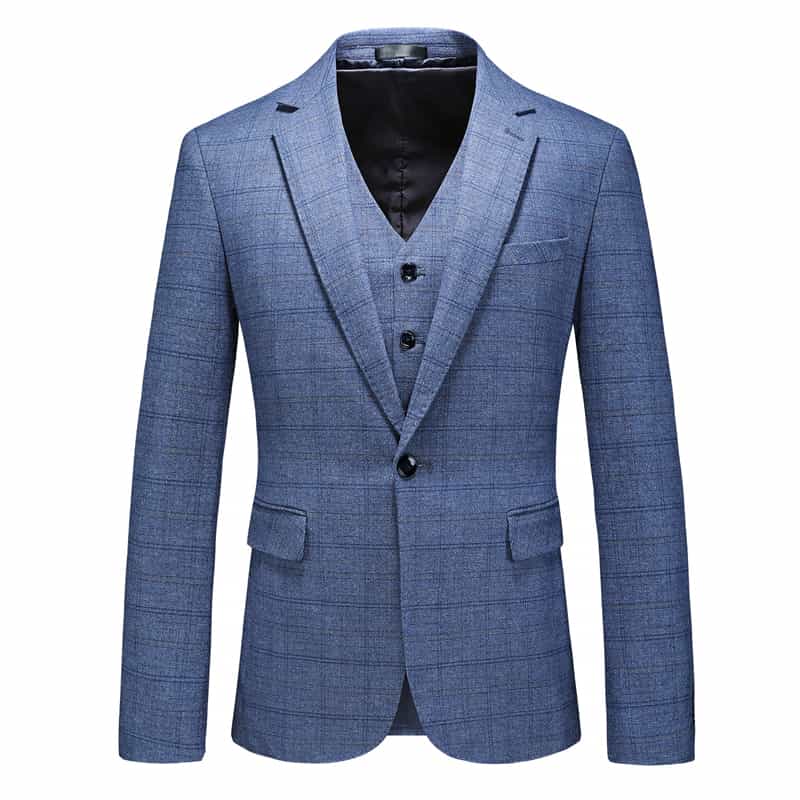 Mens 3 Piece Plaid Suit Red & Grey & light Blue & Dark Blue Windowpane Pattern