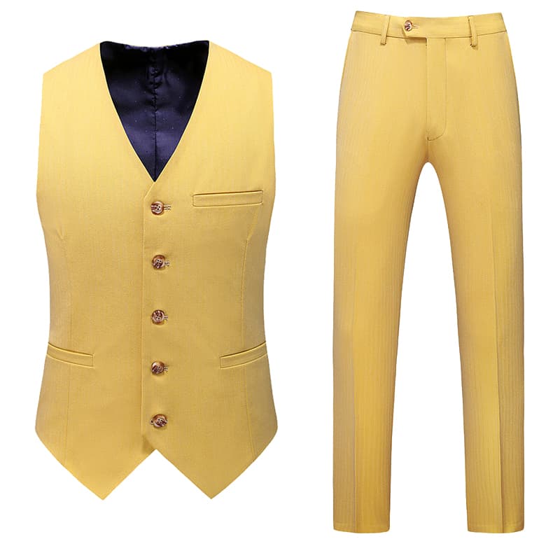 Men's Solid Yellow 3 Piece Suit