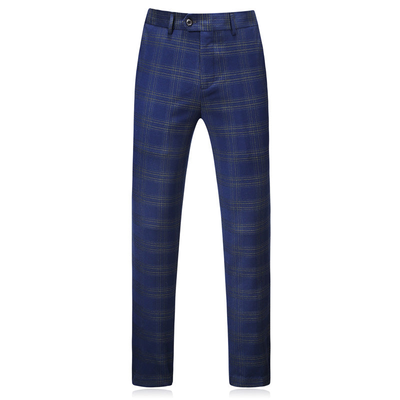 Men Blue Plaid Double Breasted Suit 3 Piece Slim Fit Tuxedos