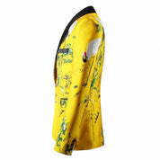 Men Printed Jacket in Yellow One Button